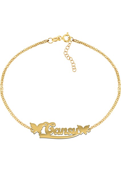 Isimli Kelebekli Gümüş Bileklik