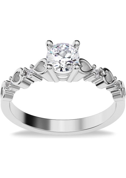 Kalpli Tek Taş Pırlanta Montür Beyaz Gümüş Yüzük fiyatları