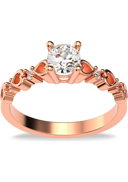 Kalpli Tek Taş Pırlanta Montür Rose Gümüş Yüzük fiyatları