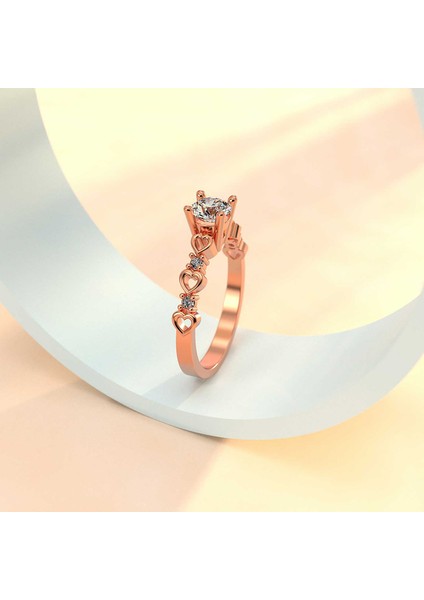 Kalpli Tek Taş Pırlanta Montür Rose Gümüş Yüzük modelleri