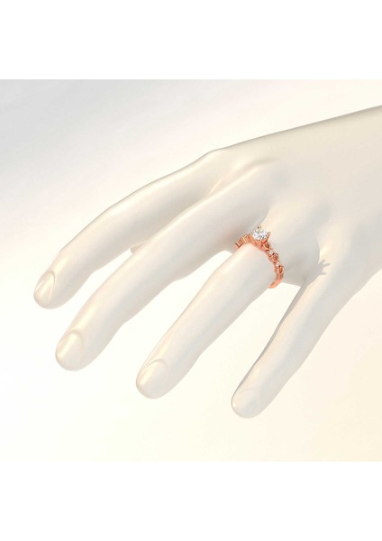 Kalpli Tek Taş Pırlanta Montür Rose Gümüş Yüzük fırsatları