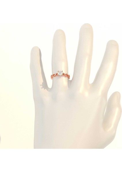 Kalpli Tek Taş Pırlanta Montür Rose Gümüş Yüzük indirimleri