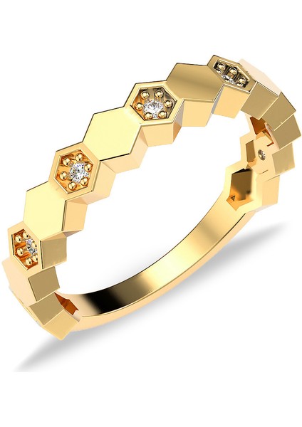 Petek Motifli Altın Kaplama Gümüş Yüzük