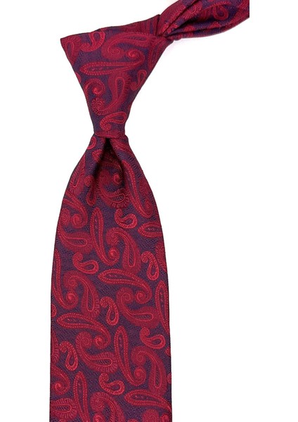 Kırmızı Şal Desen Mendilli Klasik Kravat KK11405