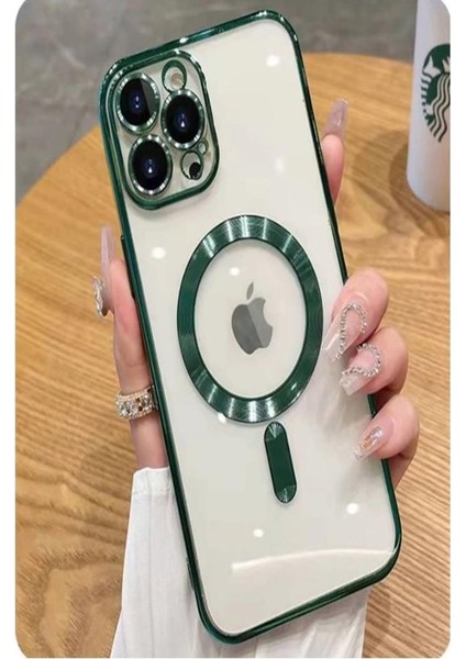 iPhone 12 Pro Max Kılıf Magsafe Köşeleri Renkli Lüx Şeffaf Kamera Lens Korumalı