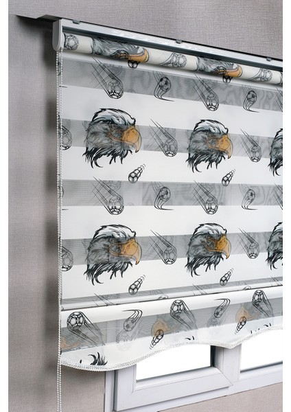 Etekli Beşiktaş Taraftar Kartal Desenli Genç Odası Zebra Stor Güneşlik Perdeler