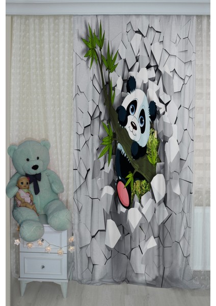 Modalive Home Sevimli Panda Çift Kanatlı Çocuk Odası Fon Perde