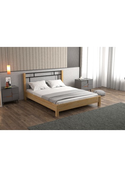 Yap-Sa Home Feza-Metal Başlıklı Doğal Ahşap Karyola