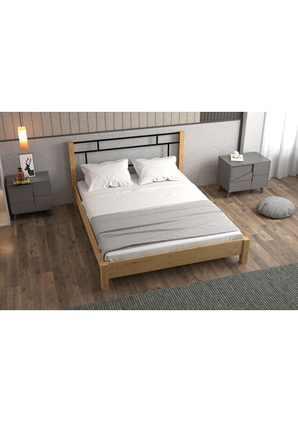 Yap-Sa Home Feza-Metal Başlıklı Doğal Ahşap Karyola