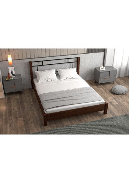 Yap-Sa Home Feza-Metal Başlıklı Doğal Ahşap Karyola