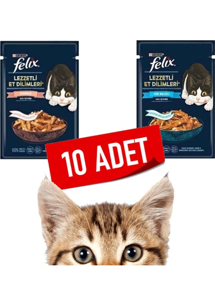 Lezzetli Et Dilimleri Somonlu & Ton Balıklı Yaş Kedi Maması - 80 gr x 10 Adet