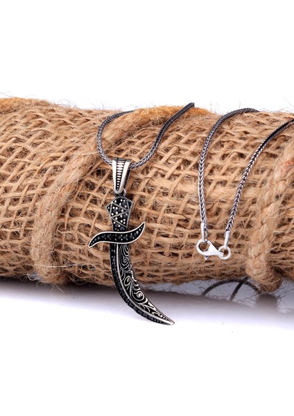 Kalem Işleme Motili Mikro Taşlı Gümüş Zülfikar Model Kolye fiyatları