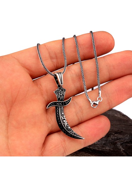 Kalem Işleme Motili Mikro Taşlı Gümüş Zülfikar Model Kolye modelleri