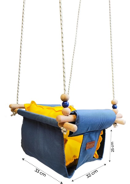 Ahşap Salıncak Bebek ve Çocuk Salıncağı Hamak Beşik Gri Sarı Model