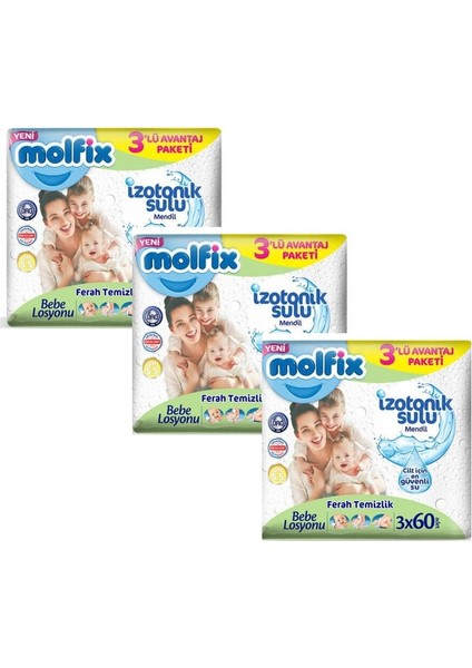 Islak Mendil Izotonik Sulu 3'lü Avantaj Paketi 9 x 60 Adet