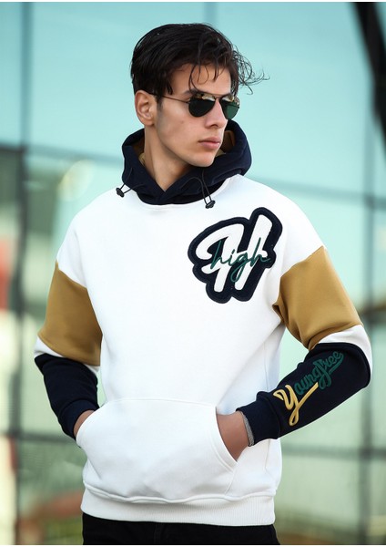 High Nakışlı Oversize Sweatshirt - Beyaz