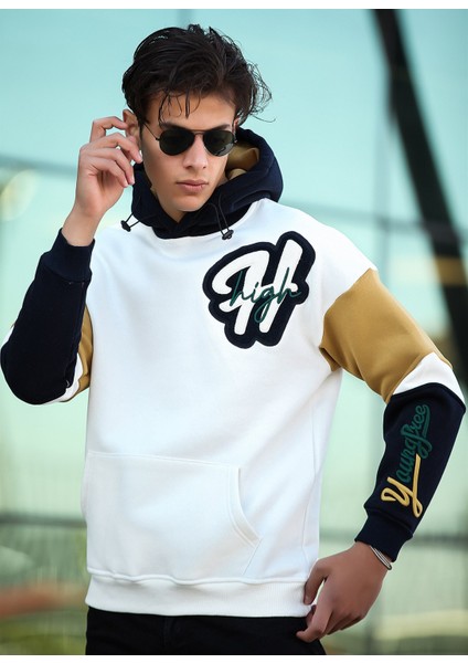 High Nakışlı Oversize Sweatshirt - Beyaz