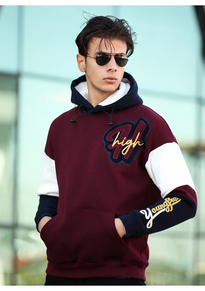 High Nakışlı Oversize Sweatshirt - Bordo