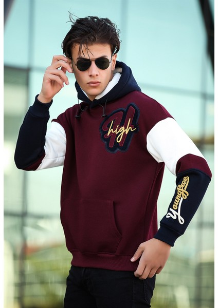 High Nakışlı Oversize Sweatshirt - Bordo fiyatları