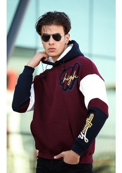High Nakışlı Oversize Sweatshirt - Bordo modelleri