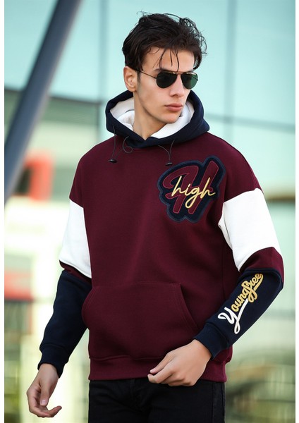 High Nakışlı Oversize Sweatshirt - Bordo fırsatları