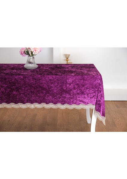 Pera Lüx Dantelli Kadife Kumaş Mor Masa Örtüsü 160X220 cm - 1420 fiyatları