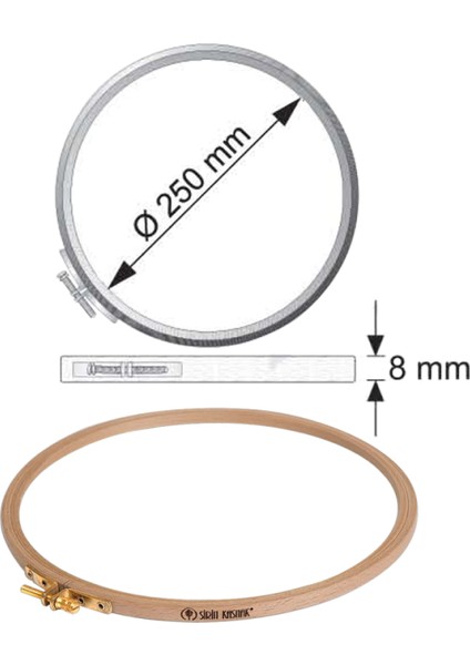 Şirin Vidalı Yuvarlak Nakış Kasnağı - 250 mm - 8 mm - 202/8