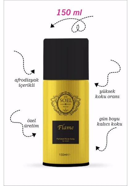 Soel Parfüm Deodorant Sprey Parfüm Içerikli Flame 150 ml