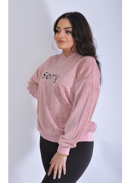 Kadın Peluş Sweatshirt Ince Yapılı Örme