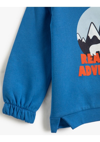 Doğa Temalı Baskılı Sweatshirt Bisiklet Yaka Manşetleri Lastikli modelleri