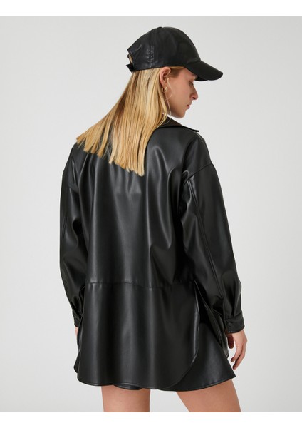 Deri Görünümlü Gömlek Ceket Çıtçıtlı Yırtmaç Detaylı fırsatları