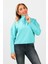 Kadın 2 Iplik Yarım Balıkçı Düşük Kol Sweatshirt Turkuaz 1