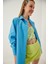 Kadın Mavi Oversize Uzun Basic Gömlek HZL22W-BD139001 3