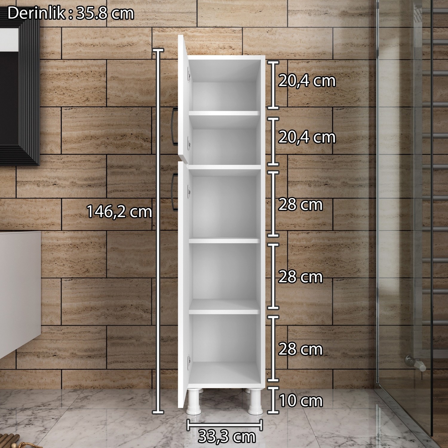 Rani F2 Çok Amaçlı Dolap 2 Kapaklı 5 Raflı Banyo Balkon Fiyatı