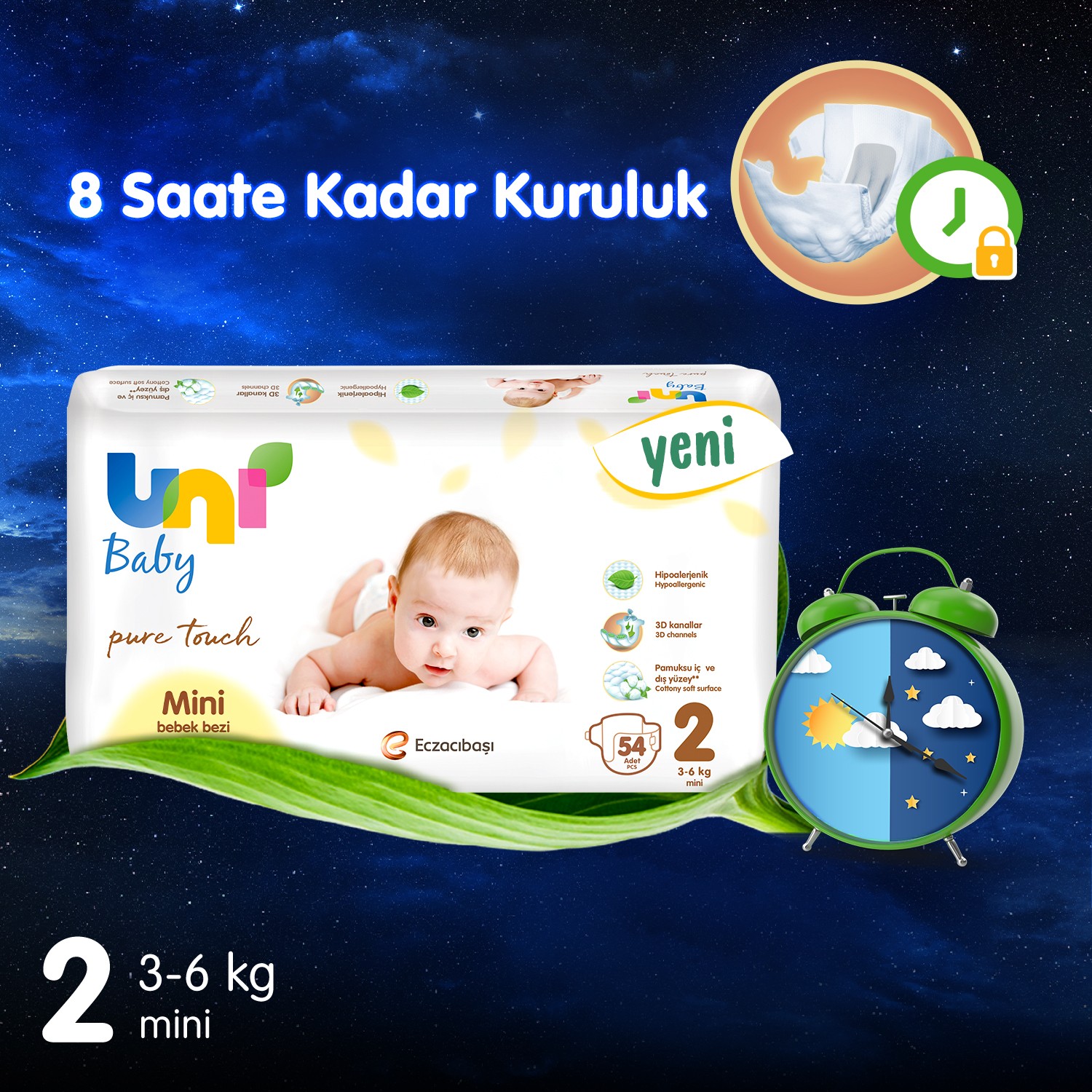 Uni Baby Bebek Bezi Pure Touch Mini 2 Numara 54 Adet Fiyatı