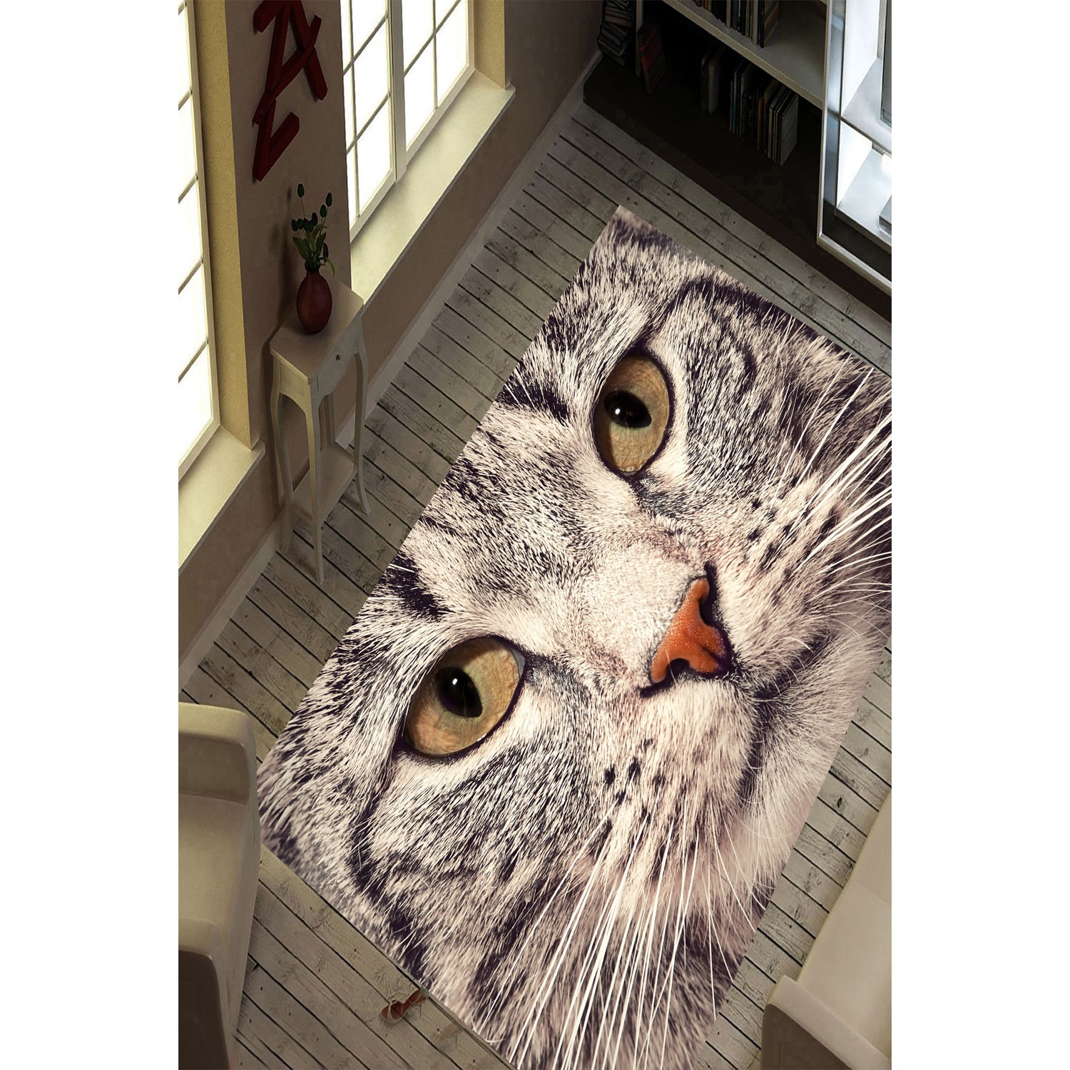 Resmiro Kedi Silüeti Tasarımlı Dijital Baskılı Halı Fiyatı