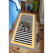 Resmiro Kaymaz Taban Yıkanabilir Çiçekli Fil Desenli Dijital Baskılı Halı RSP1466