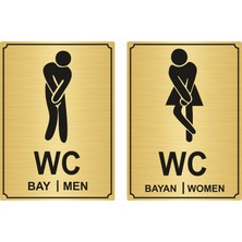Özarslan DizaynWc Bay Bayan Yönlendirme Levhası 13 x 18 cm Yapışkanlı Altın Renk
