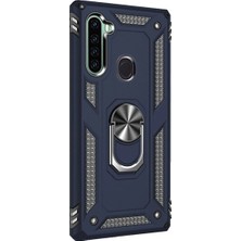 Teknogrup Xiaomi Redmi Note 8 Kılıf Çift Katmanlı Yüzüklü Manyetik Vega Kapak - Lacivert + Tam Kaplayan 5D Cam