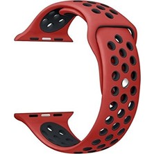 Case 4U Apple Watch Seri 7/6/SE/5/4 Silikon Delikli Spor Kordon 45mm 44mm 42mm Uyumlu - Kırmızı Siyah