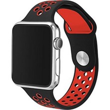 Case 4U Apple Watch Seri 7/6/SE/5/4 Silikon Delikli Spor Kordon 45mm 44mm 42mm Uyumlu - Siyah Kırmızı