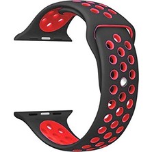 Case 4U Apple Watch Seri 7/6/SE/5/4 Silikon Delikli Spor Kordon 45mm 44mm 42mm Uyumlu - Siyah Kırmızı