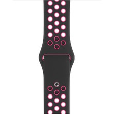 Case 4U Apple Watch Seri 7/6/SE/5/4 Silikon Delikli Spor Kordon 45mm 44mm 42mm Uyumlu - Siyah Pembe