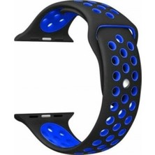 Case 4U Apple Watch Seri 7/6/SE/5/4 Silikon Delikli Spor Kordon 45mm 44mm 42mm Uyumlu - Siyah Mavi