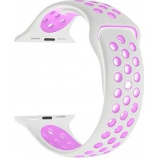 Case 4U Apple Watch Seri 7/6/SE/5/4 Silikon Delikli Spor Kordon 45mm 44mm 42mm Uyumlu - Beyaz Mor