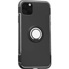 Microcase Apple iPhone 11 Pro Max Yüzük Standlı Armor Silikon Kılıf - Siyah