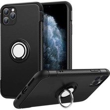 Microcase Apple iPhone 11 Pro Max Yüzük Standlı Armor Silikon Kılıf - Siyah