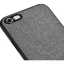 Microcase Apple iPhone 6 Plus/6S Plus Fabrik Serisi Kumaş ve Deri Desen Kılıf - Gri