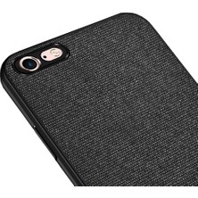 Microcase Apple iPhone 6 Plus/6S Plus Fabrik Serisi Kumaş ve Deri Desen Kılıf - Siyah