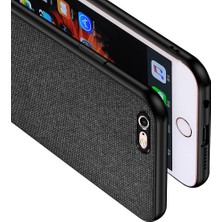 Microcase Apple iPhone 6 Plus/6S Plus Fabrik Serisi Kumaş ve Deri Desen Kılıf - Siyah